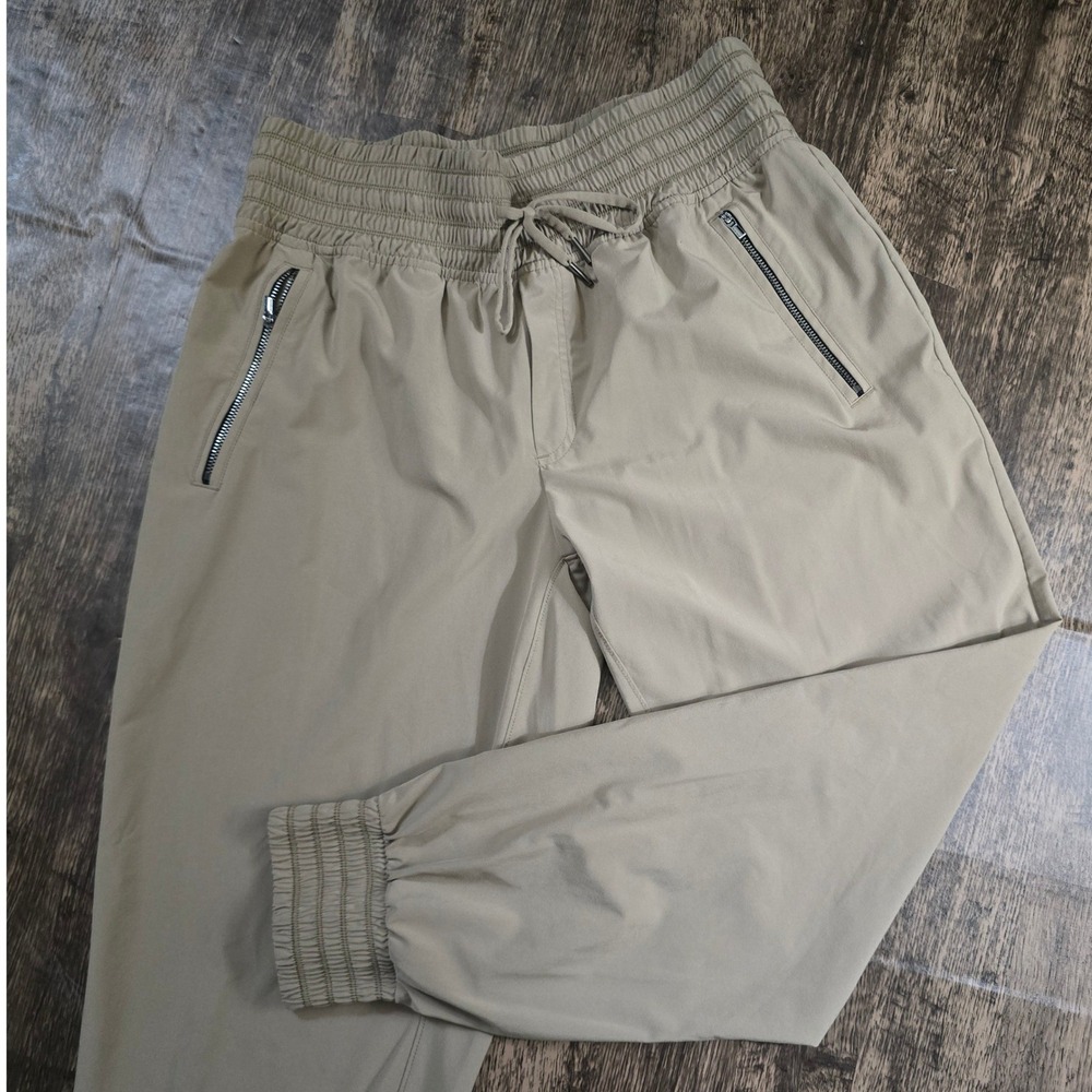 ATHLETA Camden Jogger Women 8 Tan Excellent Smocked Waist Zipper‎ Pockets
